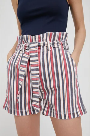 Pepe Jeans Džínové šortky Phoebe Stripe dámské, vzorované, high waist