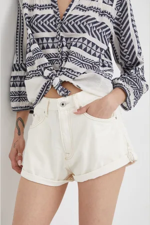 Pepe Jeans Bavlněné šortky Suzie dámské, barva, hladké, high waist