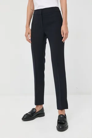 Emporio Armani Kalhoty dámské, tmavomodrá barva, jednoduché, high waist