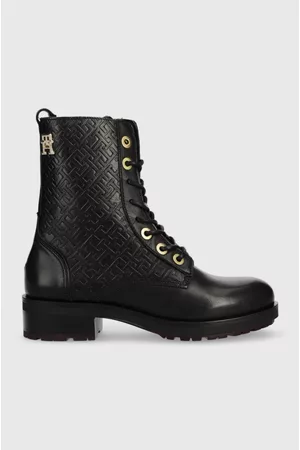 Tommy Hilfiger Kožené workery Th Monogram Biker Boot dámské, barva, na plochém podpatku
