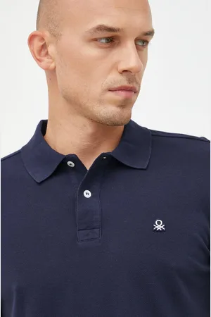 Benetton Bavlněné polo tričko tmavomodrá barva