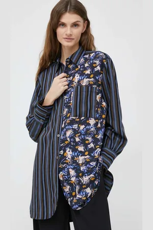 Paul Smith Košile dámská, tmavomodrá barva, relaxed, s klasickým límcem