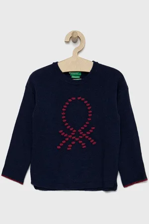 Benetton Dětský svetr s příměsí kašmíru tmavomodrá barva