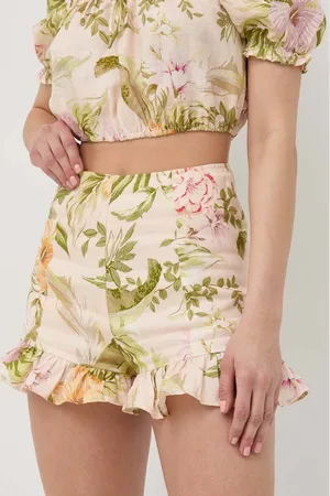 Guess Plátěné kraťasy dámské, barva, vzorované, high waist