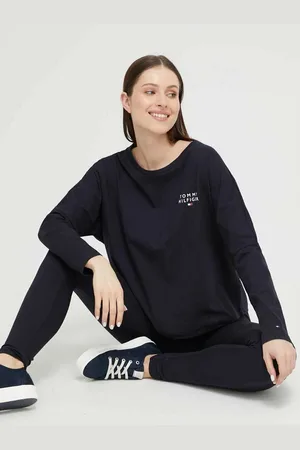 Tommy Hilfiger Bavlněný salonek s dlouhým rukávem tmavomodrá barva, UW0UW04153
