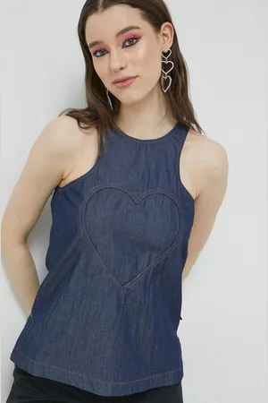 Moschino Bavlněná halenka tmavomodrá barva