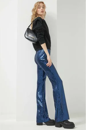 HUGO BOSS Kalhoty dámské, tmavomodrá barva, široké, high waist