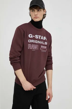 G-Star Mikina pánská, vínová barva, s potiskem