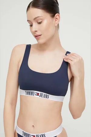 Tommy Hilfiger Plavková podprsenka tmavomodrá barva, měkký košík