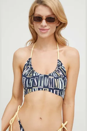 Tommy Hilfiger Plavková podprsenka tmavomodrá barva, měkký košík