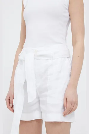 Ralph Lauren Plátěné kraťasy barva, hladké, high waist, 200862093