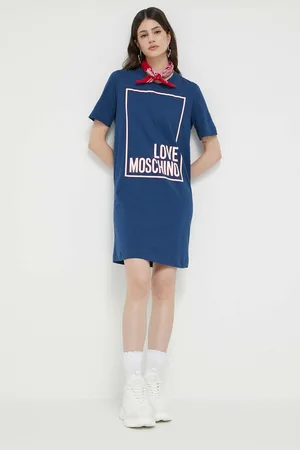 Moschino Bavlněné šaty tmavomodrá barva, mini