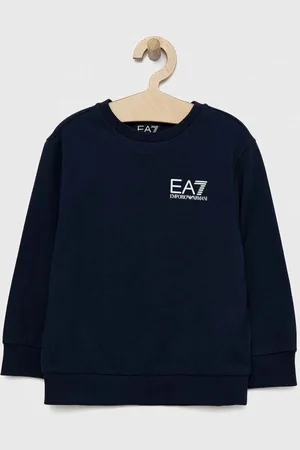 EA7 Dětská bavlněná mikina tmavomodrá barva, s potiskem
