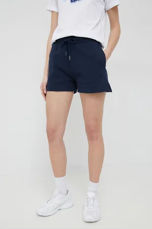 Pepe Jeans Bavlněné šortky tmavomodrá barva, hladké, high waist