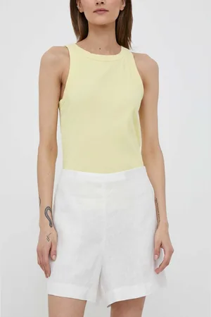 Ralph Lauren Plátěné kraťasy barva, hladké, high waist