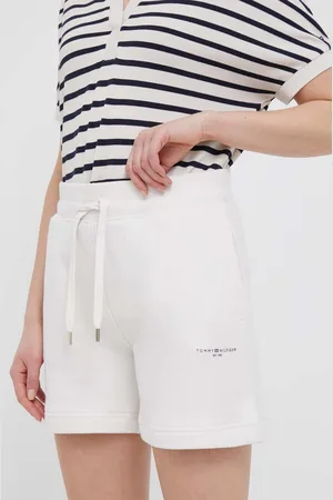 Tommy Hilfiger Kraťasy dámské, bílá barva, hladké, high waist, WW0WW38348