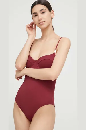 Calvin Klein Jednodílné plavky vínová barva, měkký košík