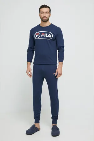 Fila Bavlněné pyžamo tmavomodrá barva, s potiskem