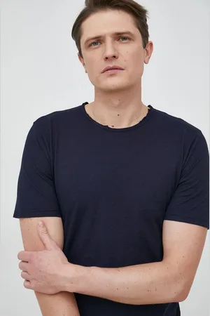 Benetton Bavlněné tričko tmavomodrá barva
