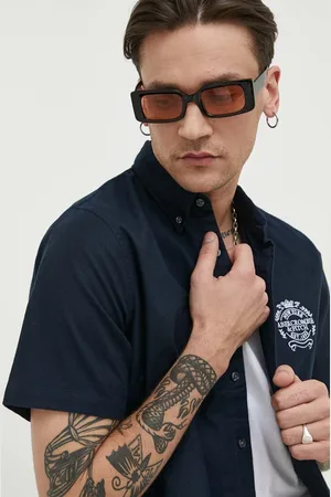 Abercrombie & Fitch Košile pánská, tmavomodrá barva, regular, s límečkem button-down