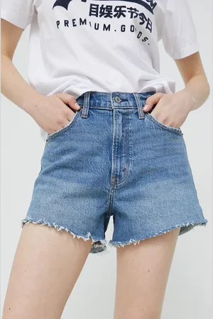 Abercrombie & Fitch Džínové šortky dámské, tmavomodrá barva, hladké, high waist