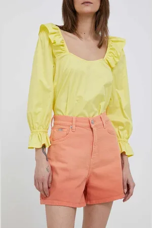 Pepe Jeans Džínové šortky Stella dámské, barva, hladké, high waist