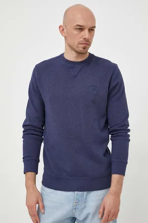 HUGO BOSS Bavlněná mikina BOSS CASUAL pánská, tmavomodrá barva, s aplikací, 50468443