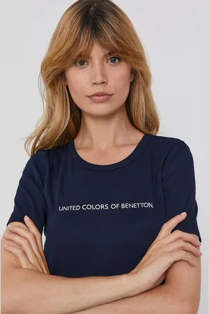 Benetton Bavlněné tričko tmavomodrá barva