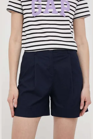 Benetton Kraťasy dámské, tmavomodrá barva, hladké, high waist