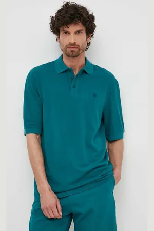 Benetton Bavlněné polo tričko zelená barva