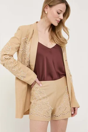 Twin-Set Plátěné kraťasy barva, vzorované, high waist