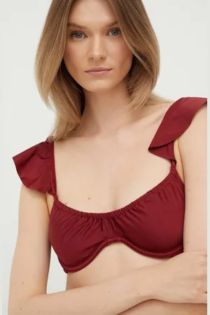 Abercrombie & Fitch Plavková podprsenka vínová barva, měkký košík