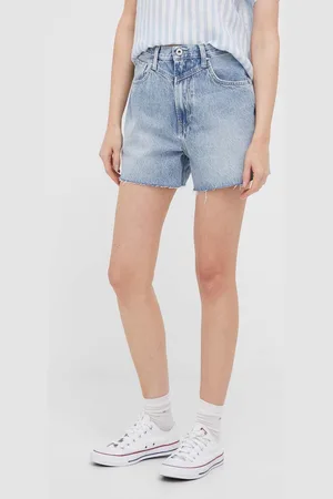 Pepe Jeans Džínové šortky RACHEL dámské, hladké, high waist