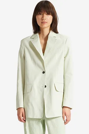 WoodWood Sako s příměsí lnu Madeleine Mini Stripe Blazer barva, oversize, 12211201-5291 PASTEL GREEN