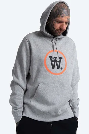 WoodWood Bavlněná mikina Ian Hoodie 10135605-2424 GREY MELANGE pánská, barva, s kapucí, potiskem