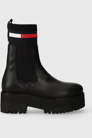 Tommy Hilfiger Kožené kotníkové boty TJW FLATFORM CHELSEA SOCK dámské, barva, na plochém podpatku, EN0EN02301