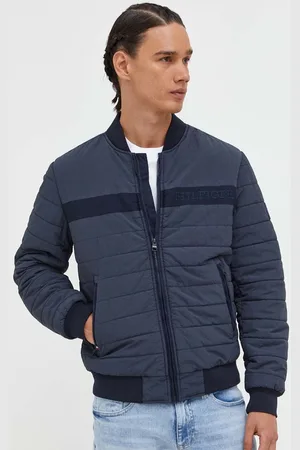 Tommy Hilfiger Bomber bunda tmavomodrá barva, přechodná