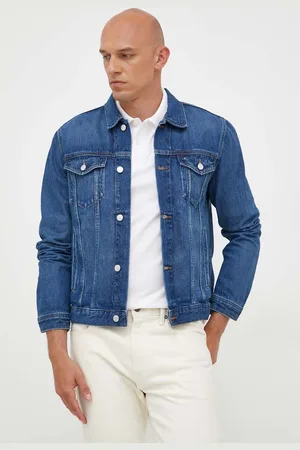 Tommy Hilfiger Džínová bunda pánská, tmavomodrá barva, přechodná, MW0MW32110