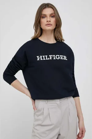 Tommy Hilfiger Bavlněná mikina dámská, tmavomodrá barva, s aplikací