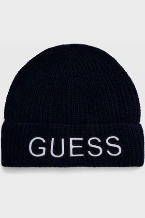 Guess Čepice z vlněné směsi tmavomodrá barva