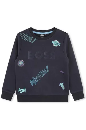 HUGO BOSS Dětská mikina tmavomodrá barva, vzorovaná