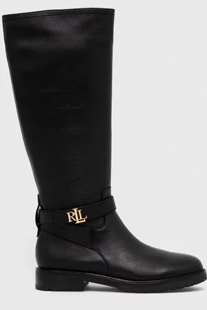 Ralph Lauren Kožené kozačky Hallee dámské, barva, na plochém podpatku, 802915444001