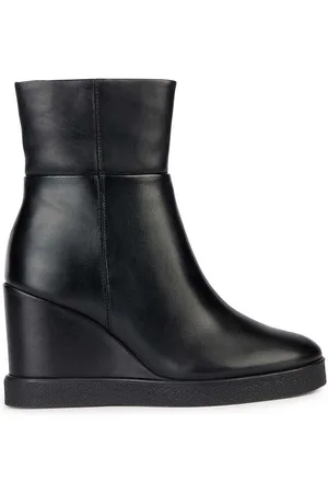 Geox Kožené kotníkové boty D ELIDEA WEDGE B dámské, barva, na klínku, D36VQB 00043 C9999
