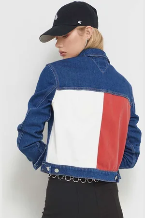 Tommy Hilfiger Džínová bunda dámská, tmavomodrá barva, přechodná