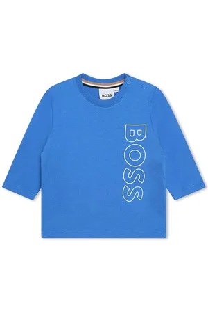 HUGO BOSS Dětský bavlněný dlouhý rukáv tmavomodrá barva, s potiskem