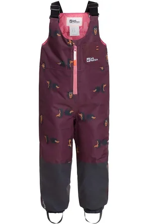 Jack Wolfskin Dětské zimní sportovní kalhoty GLEEL 2L INS PRINT BIB vínová barva
