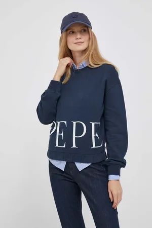 Pepe Jeans Bavlněná mikina Victoria dámská, tmavomodrá barva, s potiskem