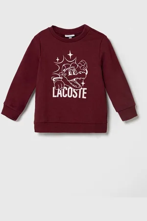 Lacoste Dětská bavlněná mikina vínová barva, s potiskem