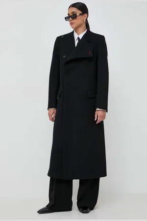 Victoria Beckham Vlněný kabát barva, přechodný, dvouřadový