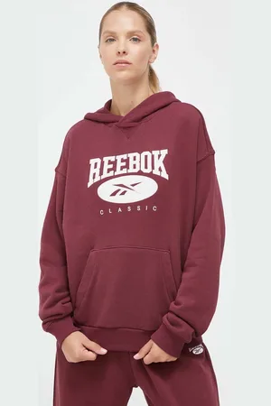 Reebok Bavlněná mikina dámská, vínová barva, s kapucí, s aplikací